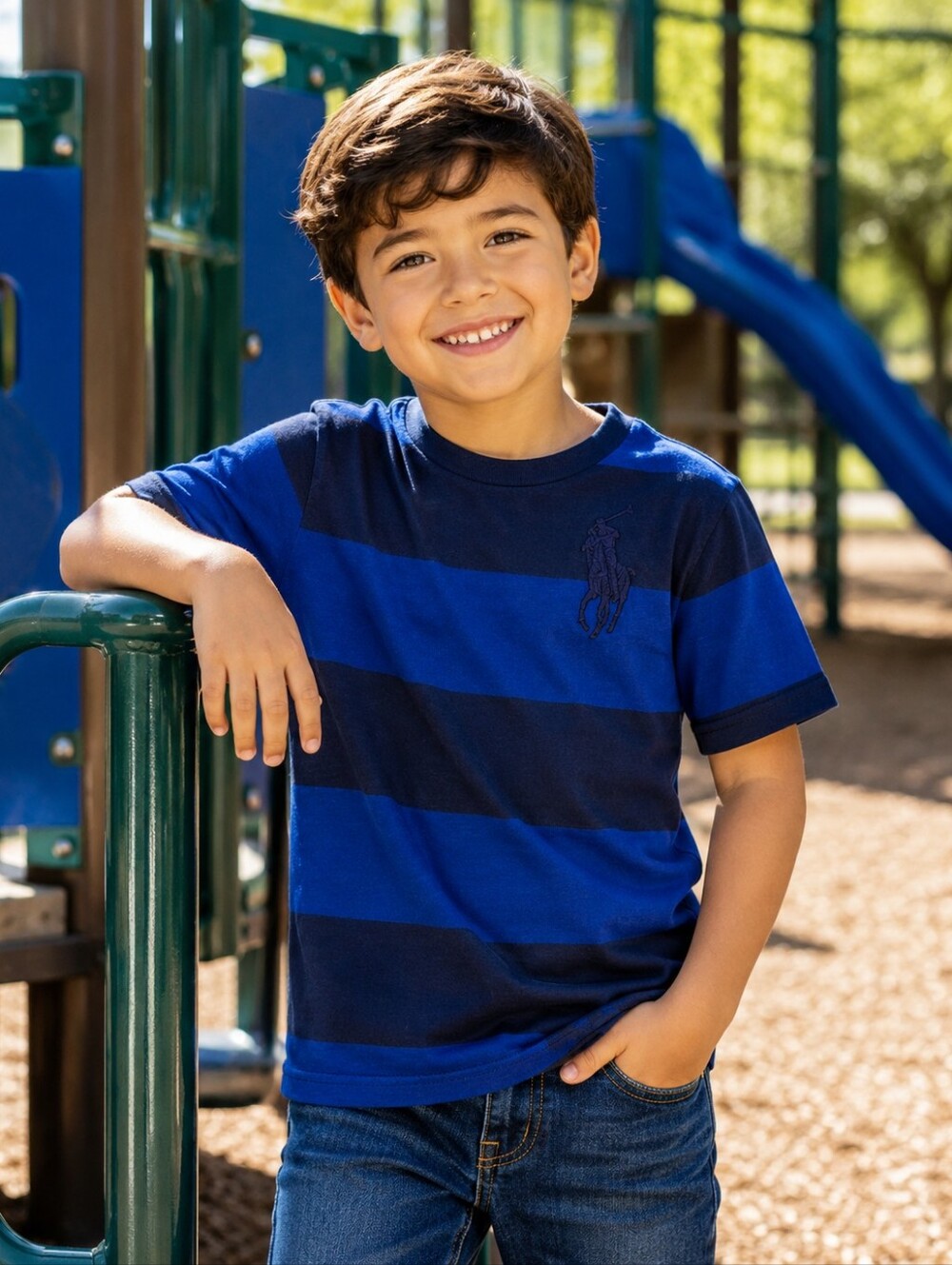 Polo by Ralph Lauren Royal Blue & Navy Wide-Stripe Tee Size 8 Boy